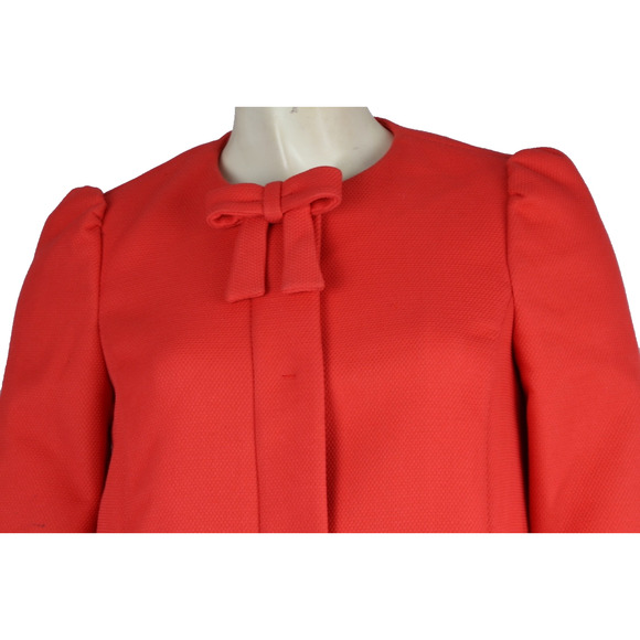 RED VALENTINO Corral Red Bow Neck Pea Coat Size 38 Elegant Classic Jacket - Picture 5 of 14